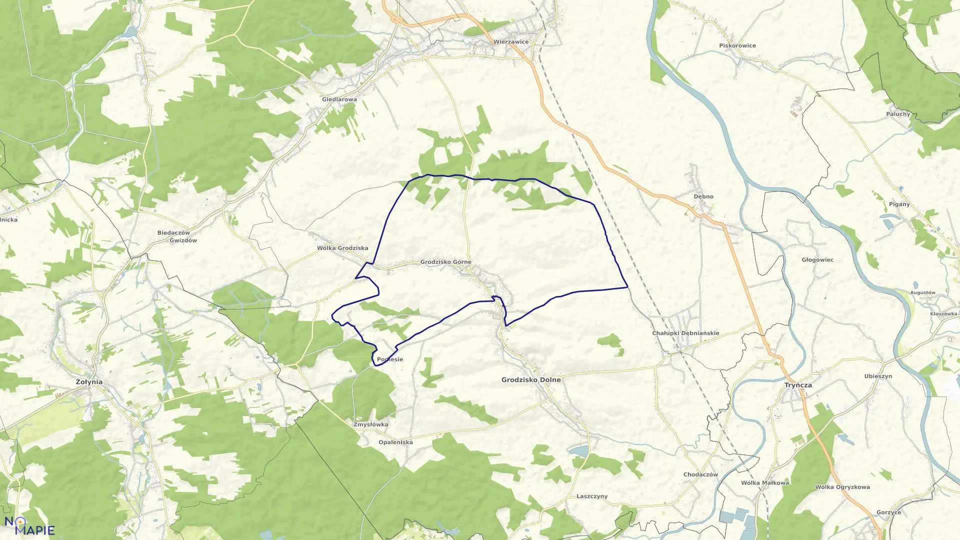 Mapa obrębu Grodzisko Górne w gminie Grodzisko Dolne