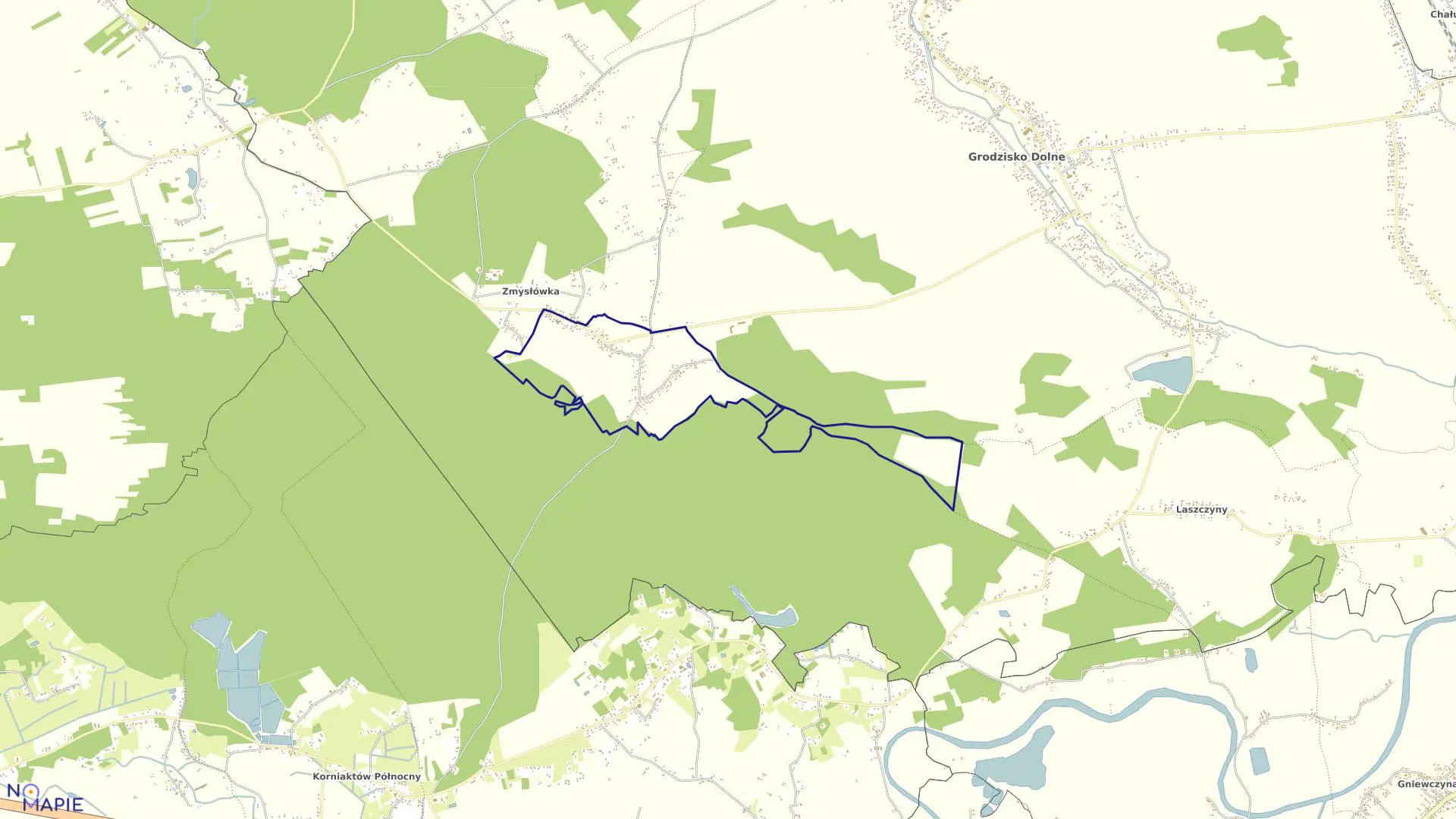 Mapa obrębu Opaleniska w gminie Grodzisko Dolne